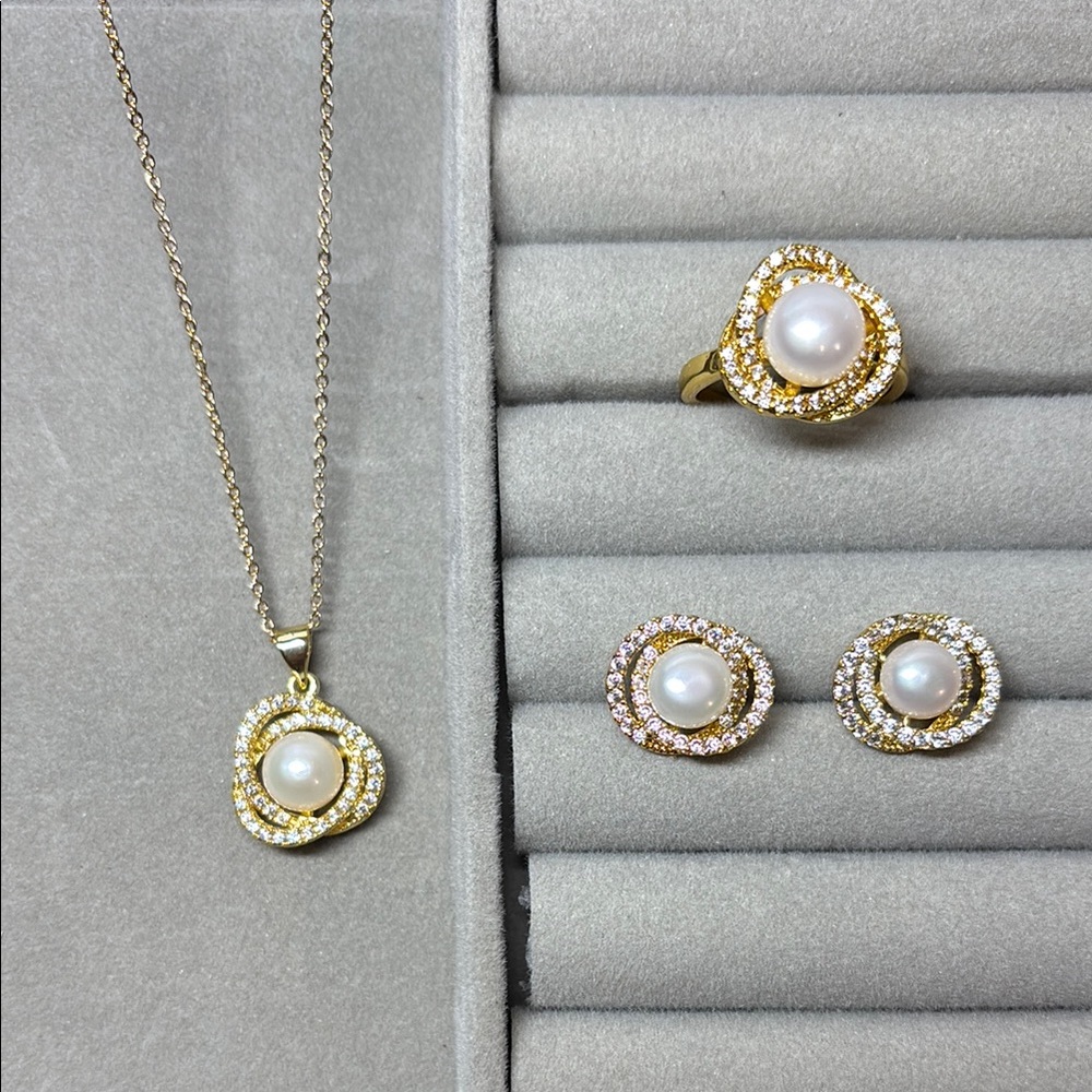 Fresh Water Pearls Jewelry Set - Necklace, Earrings, and Ring